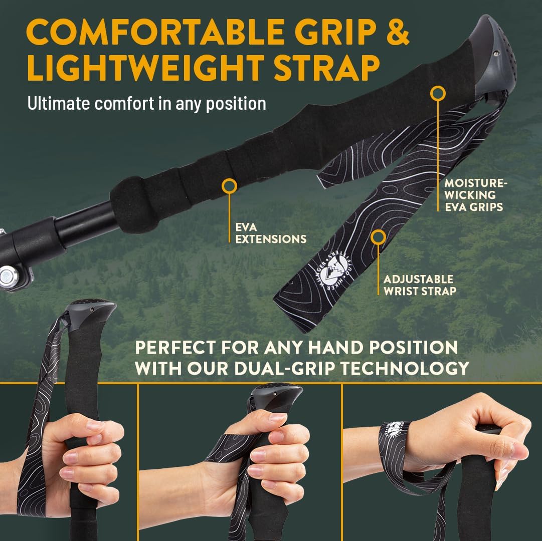 Premium Foldable Hiking Poles by USA Brand - Adjustable, Lightweight Trekking Poles Made of Aircraft Aluminum, Metal Flip Locks & Comfortable Real Cork and EVA Foam Grips - Image 5